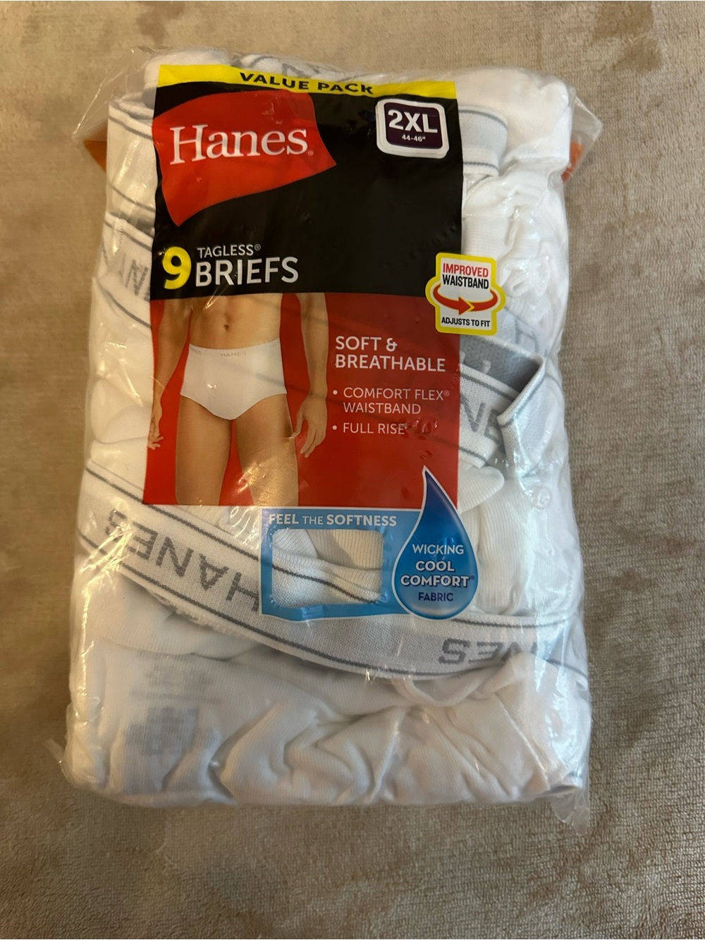 Hanes White Men’s Tagless Briefs 9-Pack — 2XL